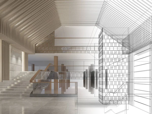 Sketch Design Interior Hall Rendering — Stock Photo, Image