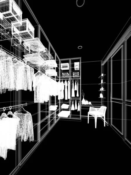 Skiss Design Interiorwalk Garderob Rendering — Stockfoto