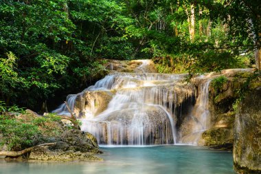 Erawan Waterfall in National Park ThailandBlue emerald color waterfall