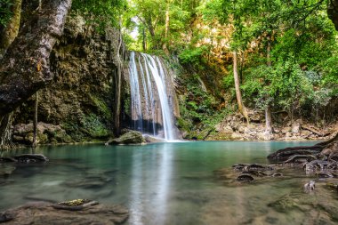 Erawan Waterfall in National Park ThailandBlue emerald color waterfall