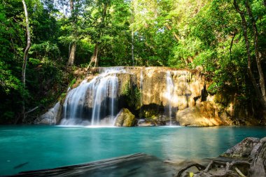 Erawan Waterfall in National Park ThailandBlue emerald color waterfall