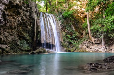Erawan Waterfall in National Park ThailandBlue emerald color waterfall
