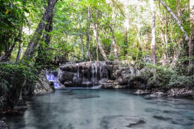 Erawan Waterfall in National Park ThailandBlue emerald color waterfall