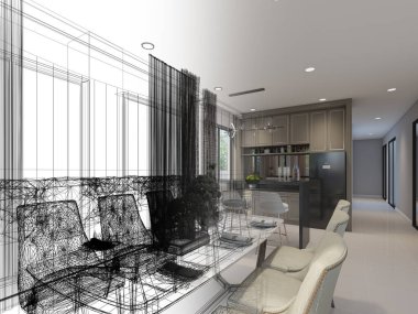 soyut kroki tasarımı iç yemek odası