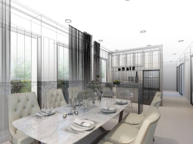 soyut kroki tasarımı iç yemek odası