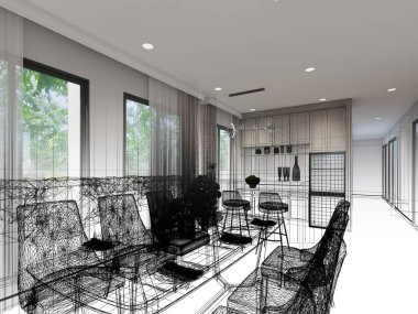 soyut kroki tasarımı iç yemek odası