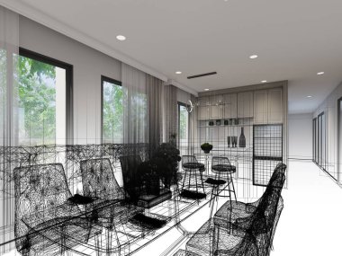 soyut kroki tasarımı iç yemek odası