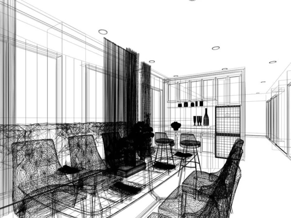 Abstract Sketch Design Interior Dining Room — Stock Photo, Image