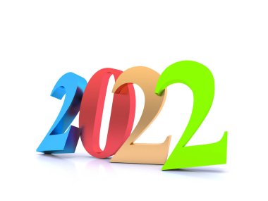 Yeni Yıl 2022, beyaz arkaplanda 3D görüntüleme