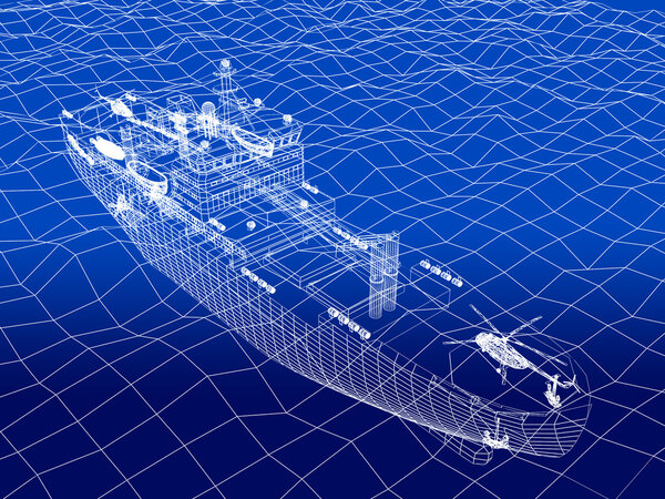 Военный корабль 3d кадр на воде
