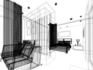 soyut kroki tasarımı iç yatak odası