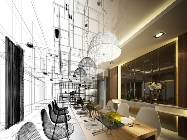 Esquisse abstraite design de la salle à manger intérieure — Photo