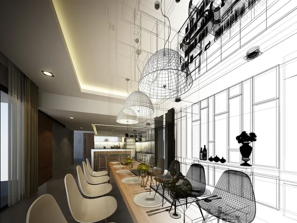 Desain sketsa abstrak dari makan malam interior — Stok Foto