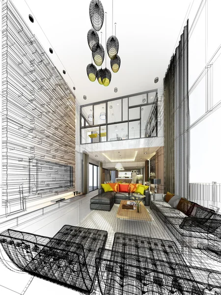 Abstract sketch design of interior living — Stock Photo, Image