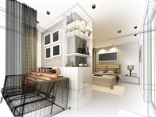 Abstract sketch design of interior bedroom — Stock Photo, Image