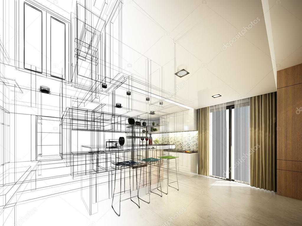 Diseño abstracto del boceto de la cocina interior — Foto de stock