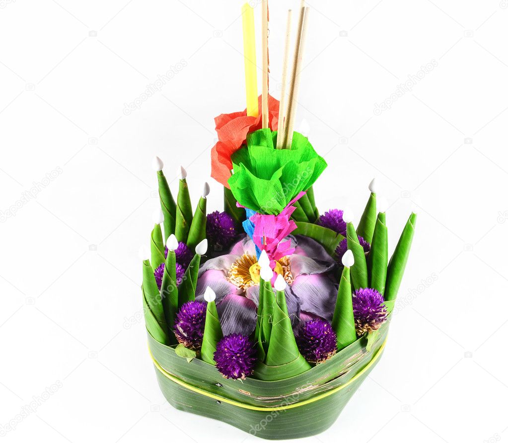 Loy kratong Festival in Thailand,isolate on white background