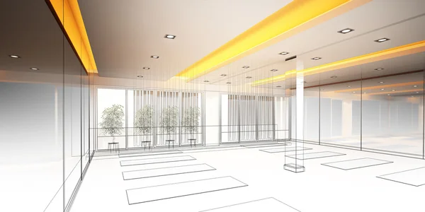 Abstract sketch design of interior yoga room — Stock Photo, Image