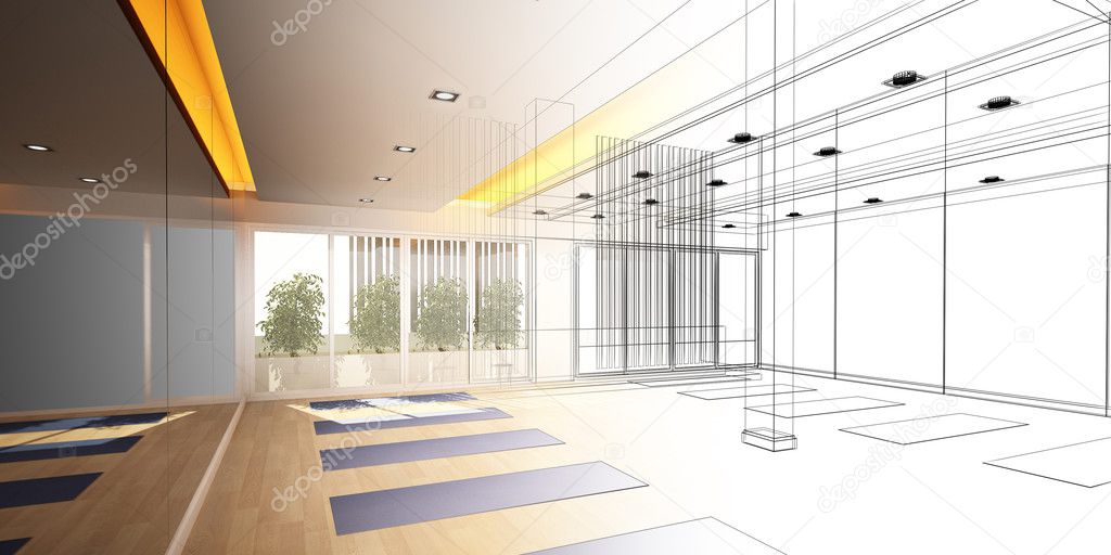 Abstract sketch design of interior yoga room