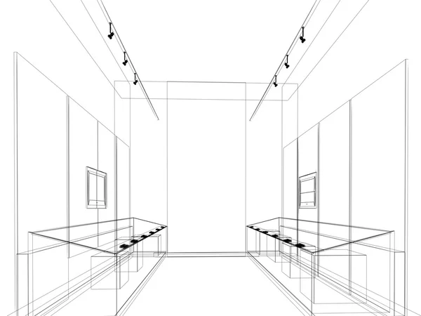 Abstract schets ontwerp van interieur expositie ruimte, museum — Stockfoto