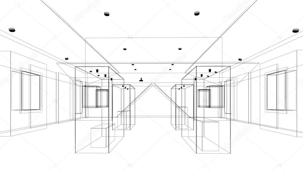 Abstract sketch design of interior exhibition room ,museum