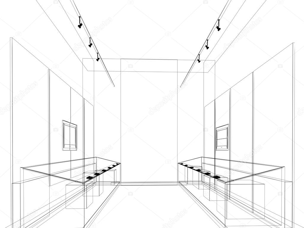 Abstract sketch design of interior exhibition room ,museum