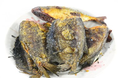 Kızarmış yılan derisi gurami üzerine beyaz izole