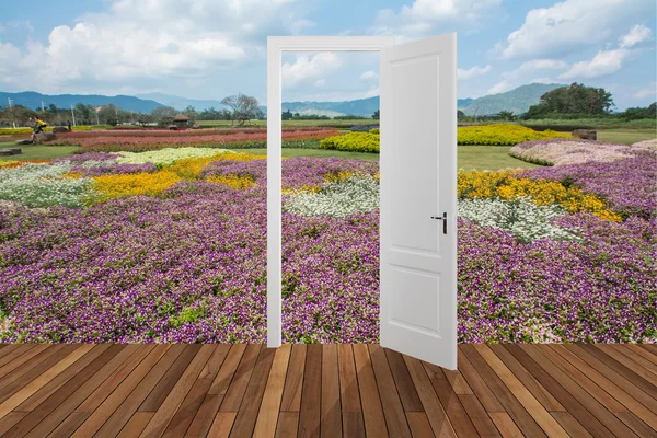 Paisagem atrás da porta de abertura — Fotografia de Stock