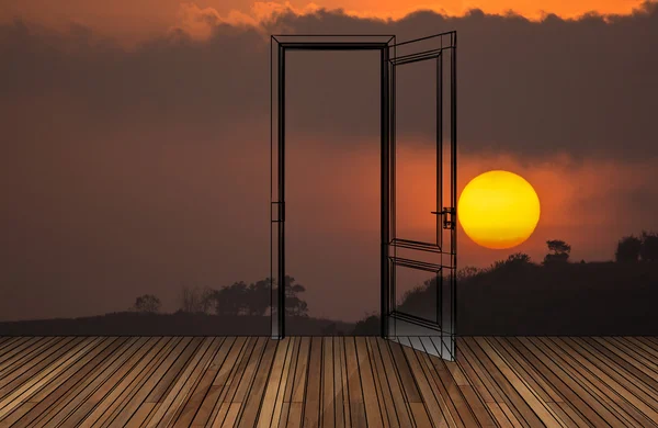 Paisagem atrás da porta de abertura — Fotografia de Stock