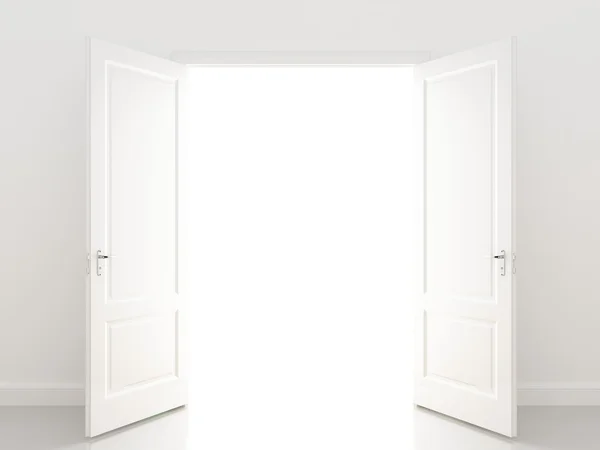 Porte ouverte blanche. Perspective — Photo