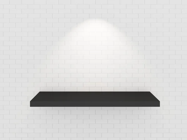 Prateleira balck vazio na parede de tijolo branco, 3d — Fotografia de Stock