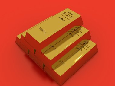 Altın külçelerini izole kırmızı