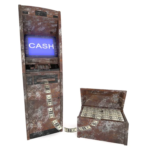 Old atm cash machine with old Casket — Stock Photo, Image