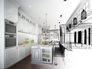 soyut kroki tasarımı iç mutfak