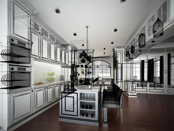 Diseño abstracto del boceto de la cocina interior — Foto de Stock