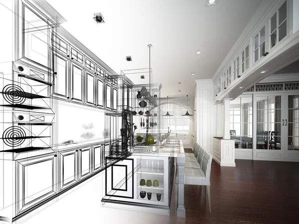 Abstract sketch design of interior kitchen — Stock Photo, Image