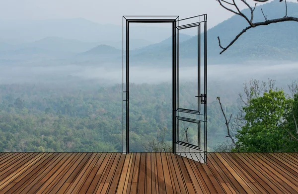 Пейзаж за дверью, 3D — стоковое фото