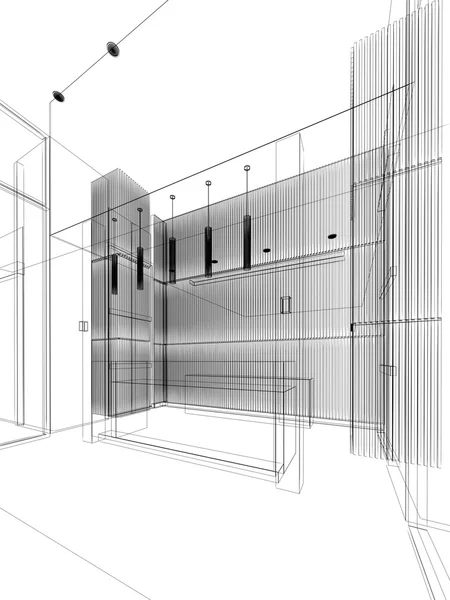 Sketch design of counter bar   ,3dwire frame render — Stock Photo, Image