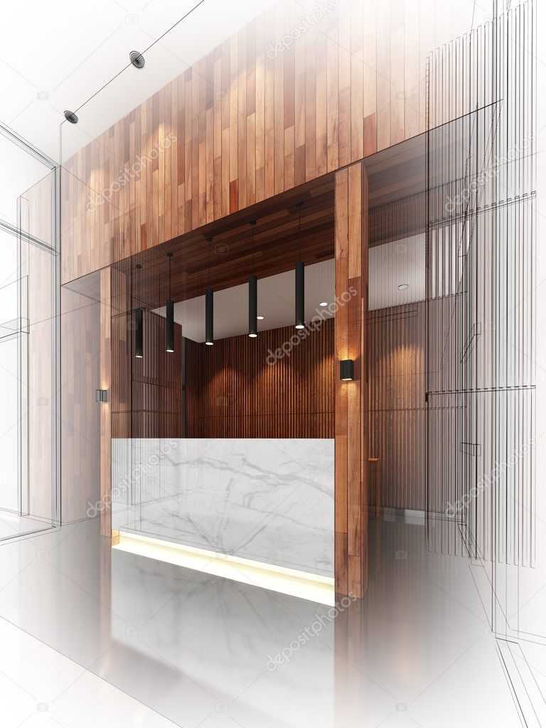 Sketch design of lobby ,3dwire frame render