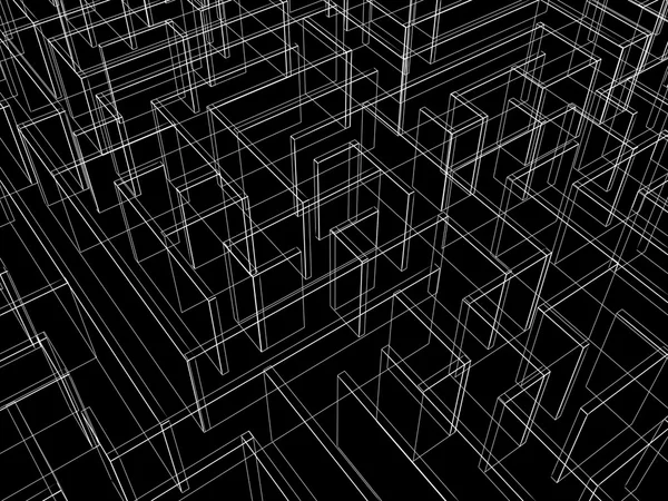 Végtelen labirintus 3D illusztráció, drótkeret — Stock Fotó