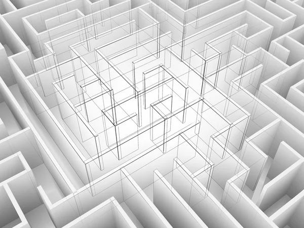 Niekończący się labirynt 3D ilustracja, drut ramki — Zdjęcie stockowe