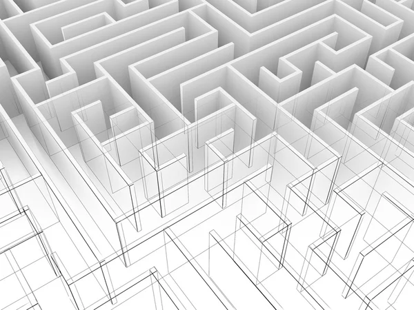 Endloses Labyrinth 3d Illustration, Drahtgestell — Stockfoto