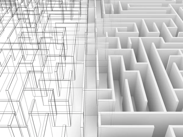 Endless maze 3d illustration,wire frame — Stock Photo, Image