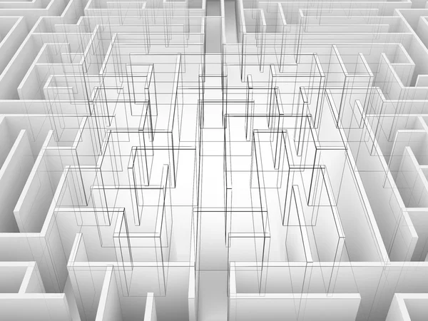 Бесконечная трехмерная иллюстрация лабиринта, проволочная рамка — стоковое фото