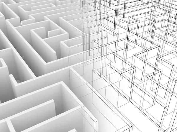 Endless maze 3d illustration,wire frame — Stock Photo, Image