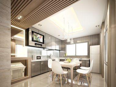 3D tasarım iç mutfak, 3d render
