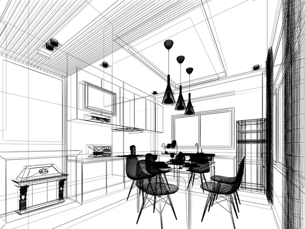 Abstract sketch design of interior kitchen — Stock Photo, Image