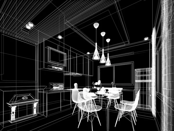 Abstracte schets ontwerp van interieur keukenconception de croquis abstrait de cuisine intérieur — Stockfoto