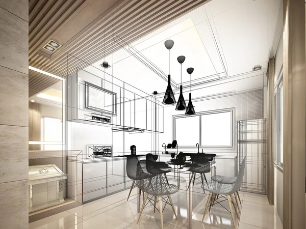 Abstract sketch design of interior kitchen — Stock Photo, Image