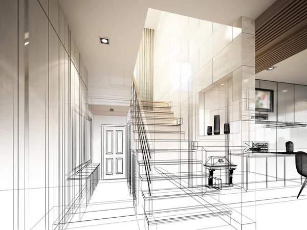 merdiven Hall, 3dwire kare render tasarım kroki